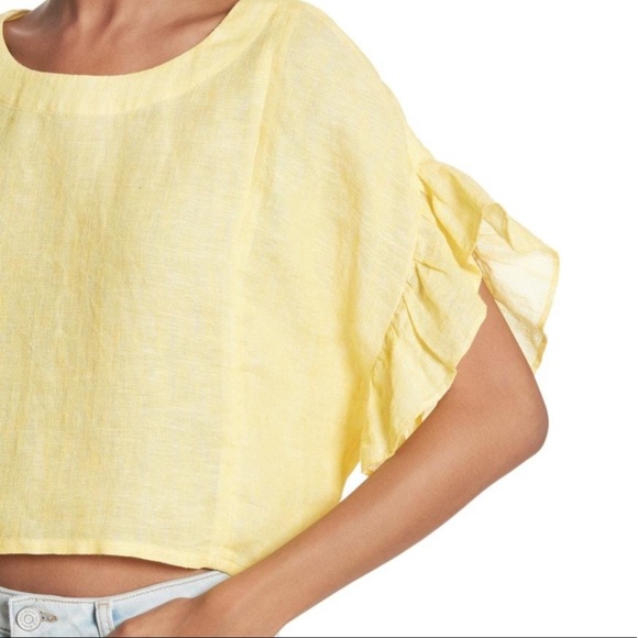 JOIE Febronia Ruffle Sleeve Linen Crop Top - Picture 3 of 11